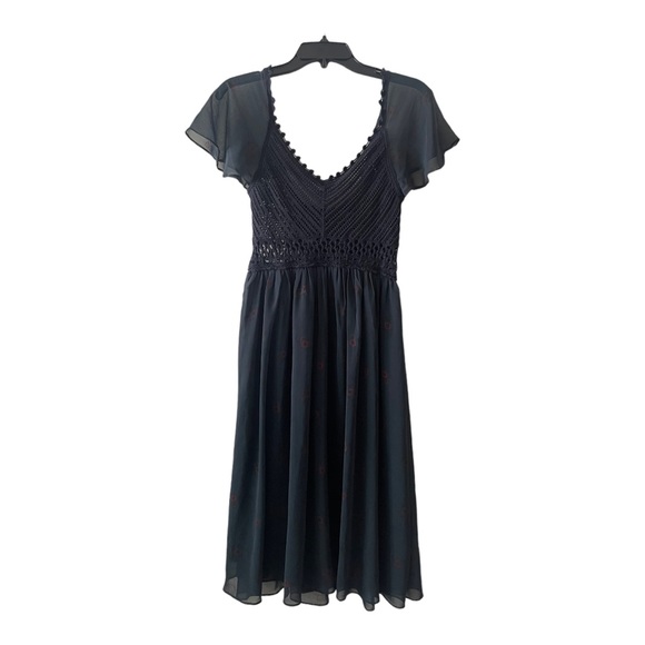 Free People Midnight Blue Wild Flower crochet chiffon dress size small - Picture 6 of 8